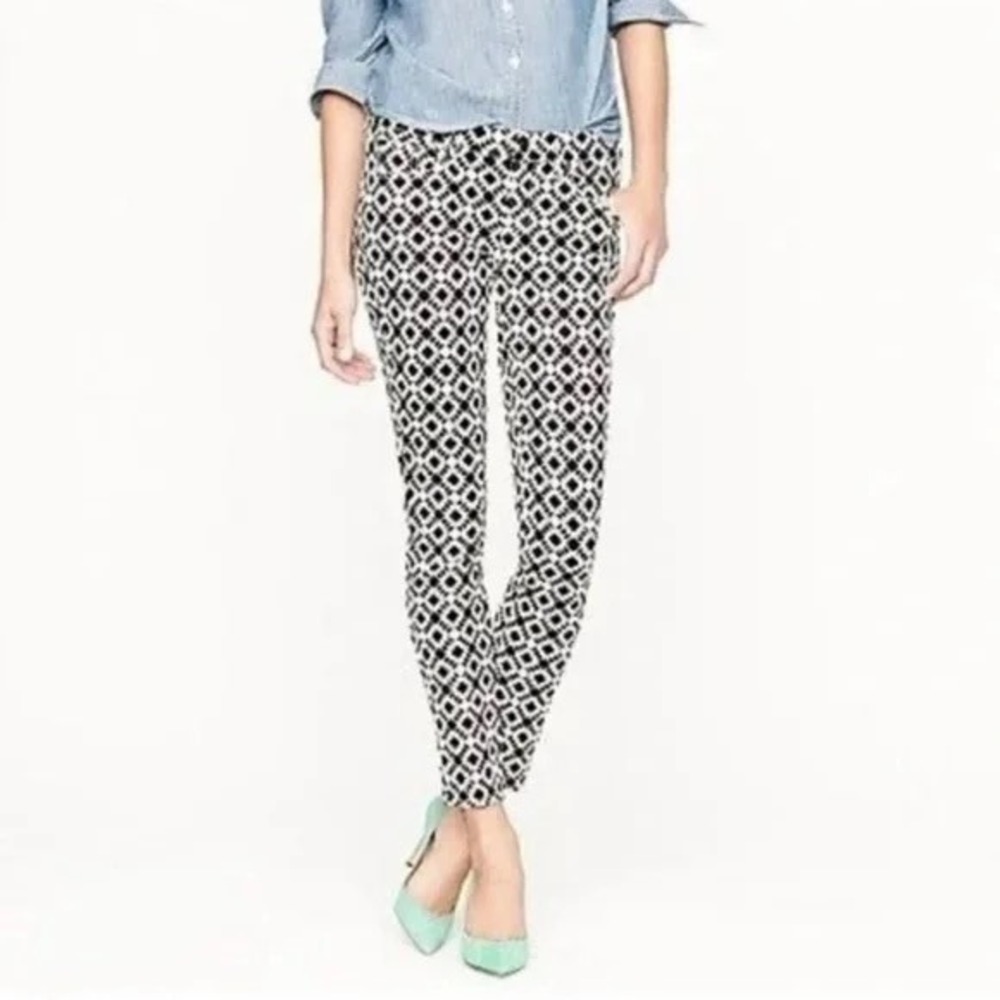J. Crew Toothpick Stretch Geometric Aztec‎ Print Denim Jeans Black White Size 27
